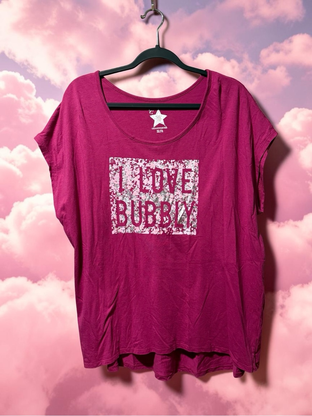 Denver Hayes 'I Love Bubbly' Graphic T-Shirt with Metallic Silver Blotches